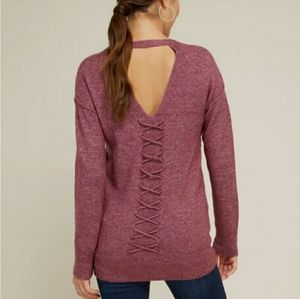 Kismet Sydney xsmall mauve pink purple keyhole back long v-neck sweater